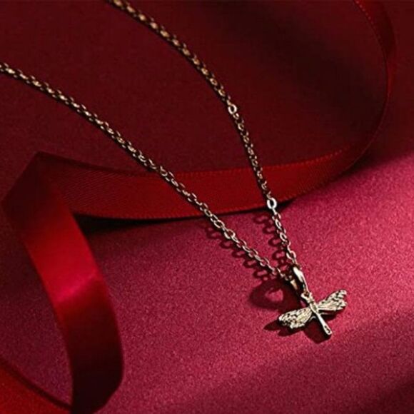 GOLD PLATED FREE SPIRIT DRAGONFLY PENDANT NECKLACE WITH INSPIRATIONAL CARD - Picture 3 of 10